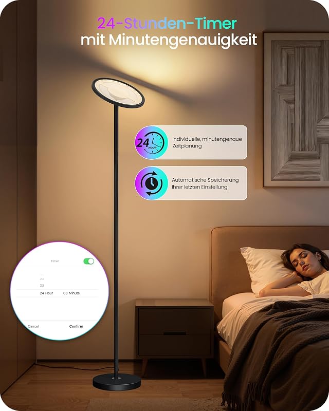 RGB Stehlampe mit APP- und Sprachsteuerung, Kompatibel mit Alexa, Musik Sync, Smarte LED Stehleuchte Schwarz, 10-100% Dimmbare WLAN Standleuchte für Wohnzimmer ZB18LDD05