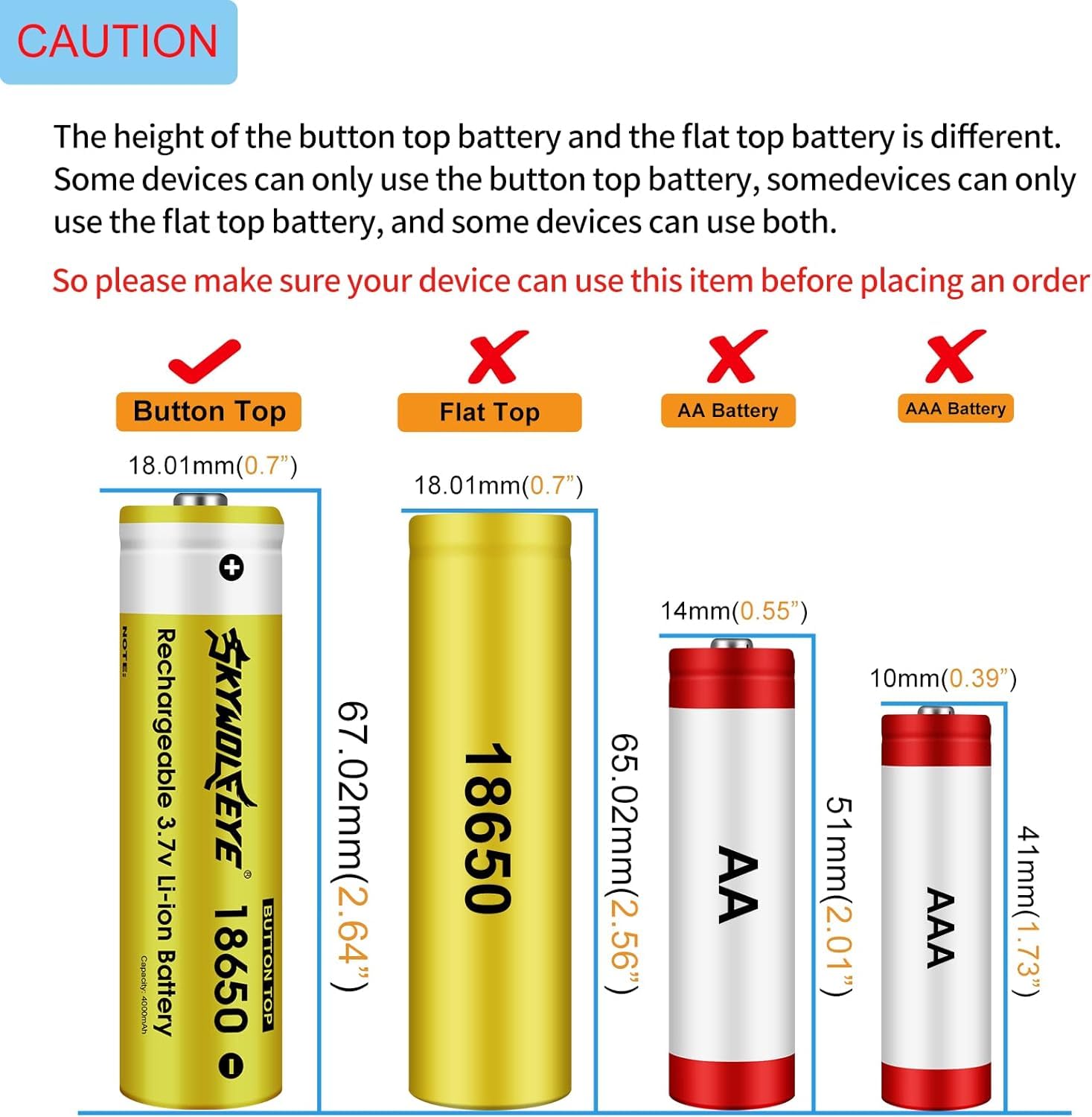 8 Pack 18650 Rechargeable Battery 3.7V 5000mAh Button top Li-ion Batteries for Flashlights, Headlamps
