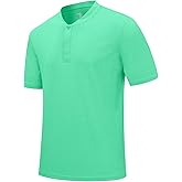 Rdruko Men's Golf Shirts Collarless Henley Dry Fit Athletic Casual Performance Blade Lightweight Polo T Shirts