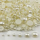 YHYPOCI 4020pcs Half Pearls for Crafts Assorted Size 3mm 4mm 5mm 6mm 8mm 10mm Flatback Half Round Pearl Beads for Jewelry Making Nail Art Scrapbook Craft Wedding Dress Decoration(Ivory White)