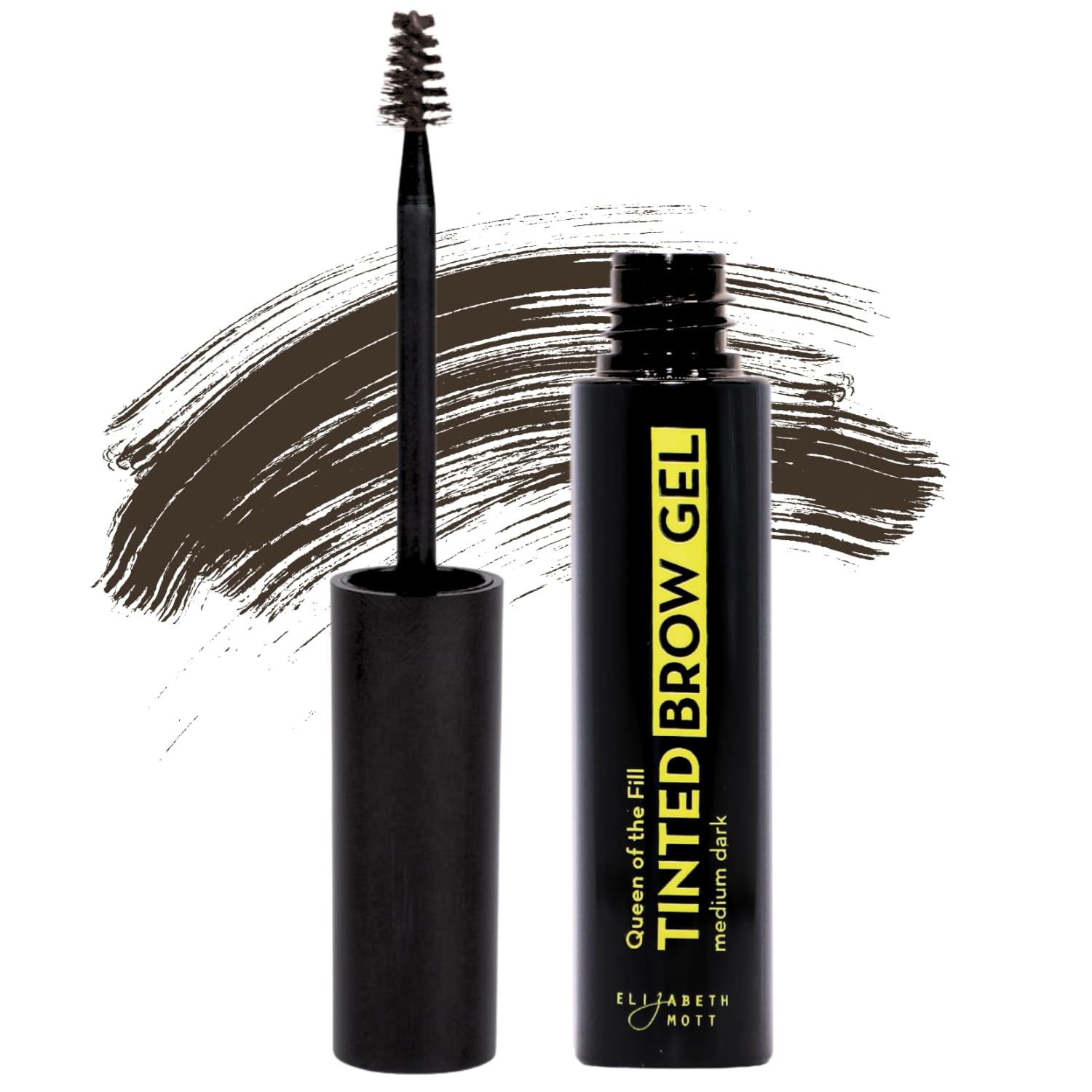 Elizabeth Mott Queen of the Fill Eyebrow Gel - Tinted Brow Gel for Long-Lasting & Natural-Looking Eyebrows - Smudge-Proof & Waterproof Eyebrow Gel Brown - Cruelty-Free - Dark Medium Brown