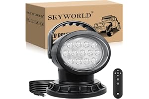 SKYWORLD 3D 38W LED Search Light, 12V 24V Driving Lights Portable Magnetic Base 360° Rotating Remote Control Led Work Light f