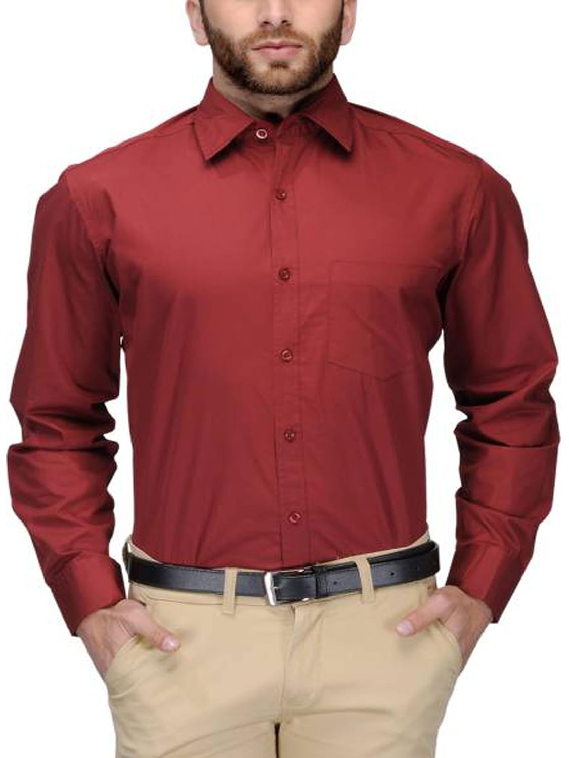 Buy BEING FAB Men's Solid Cotton Blend Regular Fit Formal Maroon Shirt at Amazon.in