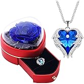 JLQPTX Preserved Real Blue Rose with Heart Necklace Gift Set for Women. Romantic Gifts for Girlfriend Mom on Christmas.Forever Rose Gifts for Mom Grandma on Mothers Day. Birthday Gifts for Women.