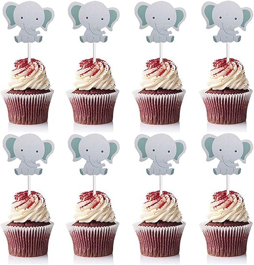 elephant baby shower cake with cupcakes