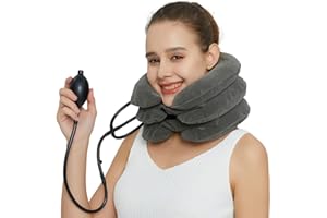 Cervical Neck Traction Device, Neck Stretcher, by MEDIZED for Neck Pain Relief, Adjustable Neck Support for Spine Alignment, USA Design Inflatable Neck Brace & Neck Decompression (Gray Velvet)