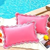 12x20 Hot Pink Scalloped Outdoor Lumbar Pillow Covers Waterproof & Sunproof Set of 2, Embroidered Pink Decorative Outdoor Pillows for Porch & Patio Furniture, Cute Room Decor Aesthetic Throw Pillows