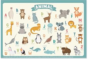 POIKSHARK 60 Pack Disposable Placemats for Baby & Toddle, Sticky Kids Placemat for Picnic Table, Party, Travel, 12" x 18" Restaurant Table Mats, Animal Alphabet Theme
