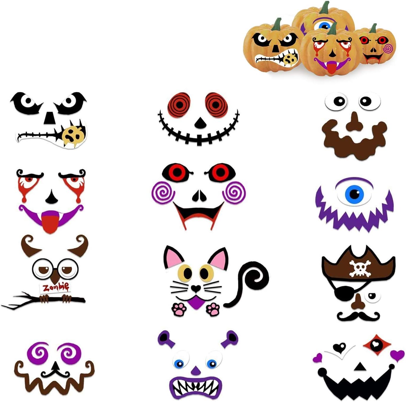 Amazon Co Jp Cinece ハロウィン パーティー デコレーション カボチャ福笑い 12pcs スポンジ ステッカー タイプ１ ホビー