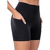 Oalka Women's Short Yoga Side Pockets High Waist Workout Running Sports Shorts 4"