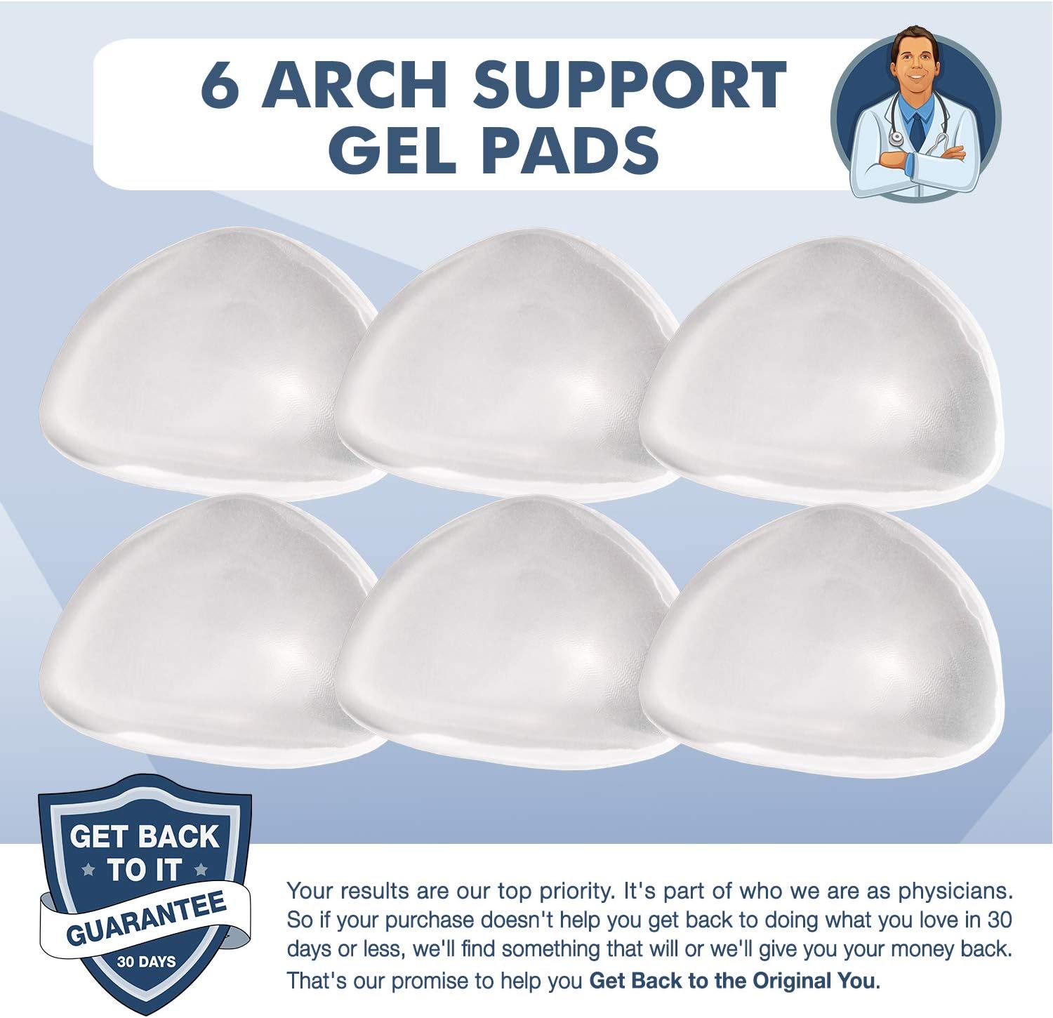 Dr. Frederick's Original Peel & Stick Foot Arch Support Gel Pads - 6 Pieces - High Arch Cushions - Relieves Pain from PES Cavus: Health & Personal Care