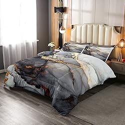 Marble Comforter Set Black Golden Pastel Down