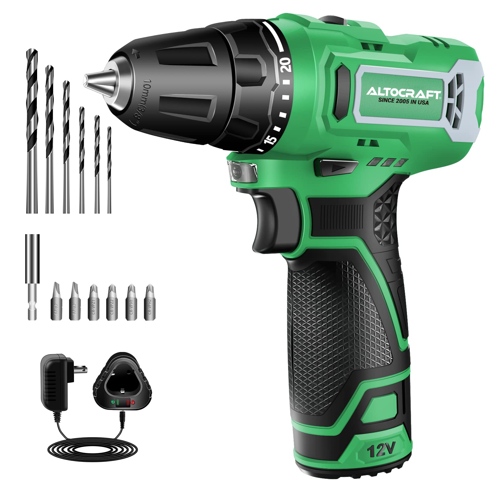 ALTOCRAFT Power Drill Cordless 12V Max,3/8