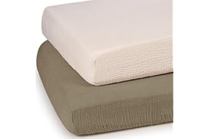 lulumoon Mini Crib Sheets Muslin: Pack and Play Sheets for Boys and Girls - Cotton Fitted Crib Sheet for Pack N Play Mattress and Playard 2Pack 24"x38"