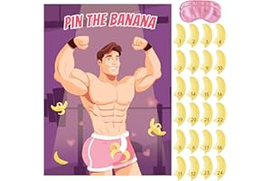 BBUP Bachelorette Party Games for Adults Women - Pin The Banana On The Hunk Bachelorette Game, Bridal Shower Games with 24 Stickers & 2 Blindfolds for Girls Night Wedding Engagement Party