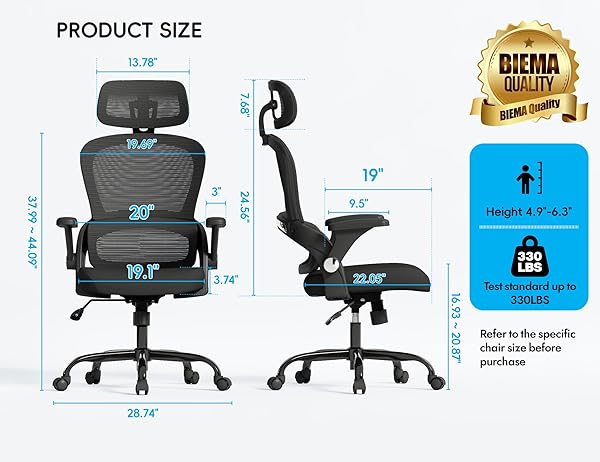 TRALT OFFICE CHAIR – ERGONOMIC OFFICE CHAIR WITH BACK SUPPORT, COMPUTER CHAIR – HOME OFFICE DESK CHAIR, 330 LBS WIDE SEAT BIG AND TALL OFFICE CHAIRS WITH HEADREST, COMFY DESK CHAIRS (BLACK)
