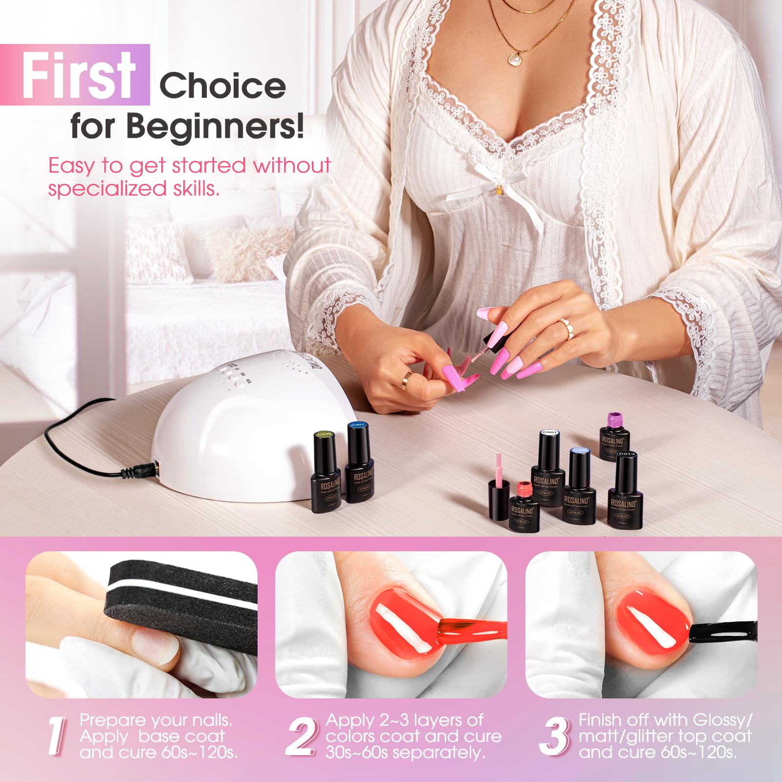 ROSALIND 30pcs Gel Nail Polish Set, 26 Colors Gel Polish with 4Pcs Base and Glossy Matte Glitter Top Coat All Seasons Nude Blue Red Nails art Kit DIY Salon at Home - Image 7