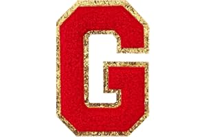 TACVEL 3PCS Chenille Letters Patch, Iron on Large Size Varsity Glitters Letter Patches for Team Costume Decoration, Height 4-1/2In, Red Letter G