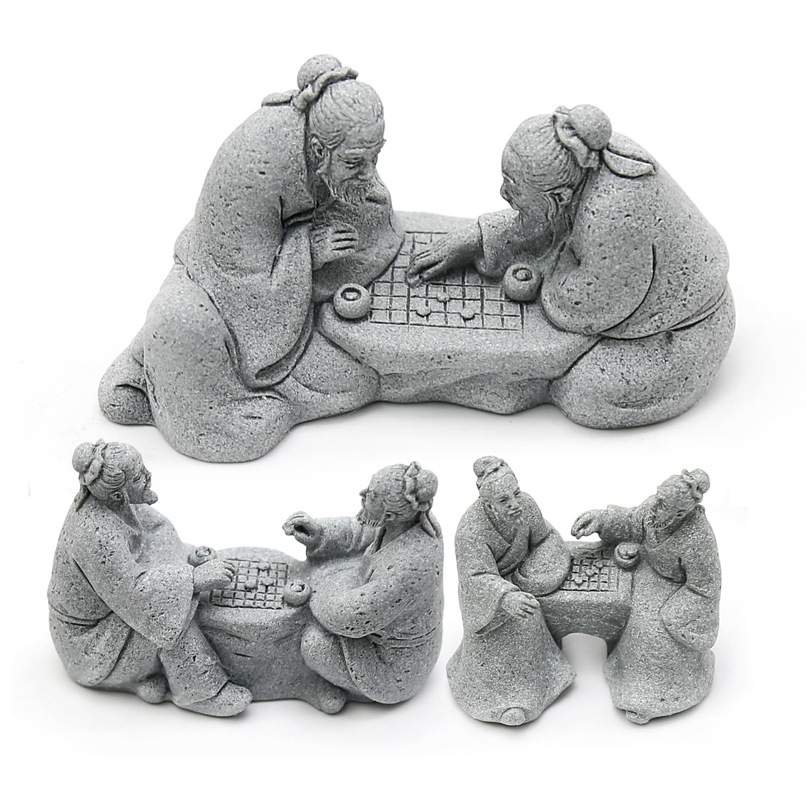 Photo 1 of Hoypeyfiy 3Pcs Playing Chess Old Man Statue,Garden Figurines Set,Zen Garden Accessories,Outdoor Decor Sandstone for Bonsai,Micro Landscape Decoration,Garden,Patio,Yard,Lawn,Backyard