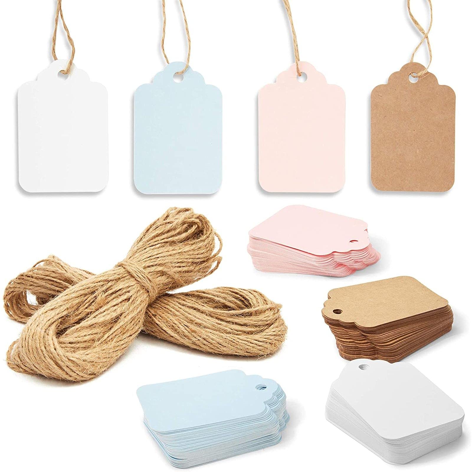 Paper Gift Tags with Jute String (4 Colours 240 Pack)