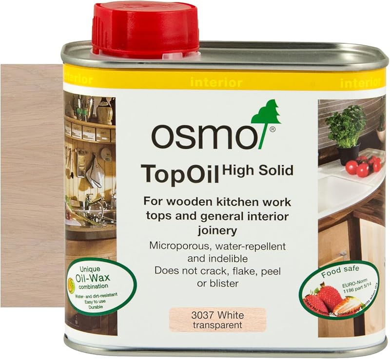 Osmo White Satin Top Oil - 500ml Food Safe, Water & Chemical Resistant