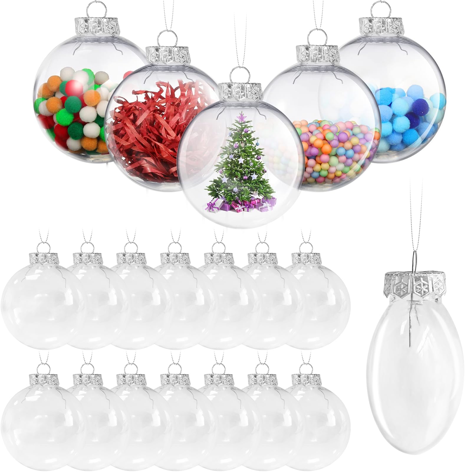 Photo 1 of 20pcs Clear Plastic Fillable Balls, 2.36 Inch Christmas Decorations Ornaments Balls, Transparent DIY Craft Flat Ball, Hanging Christmas Tree Decorations Indoor Home Supplies