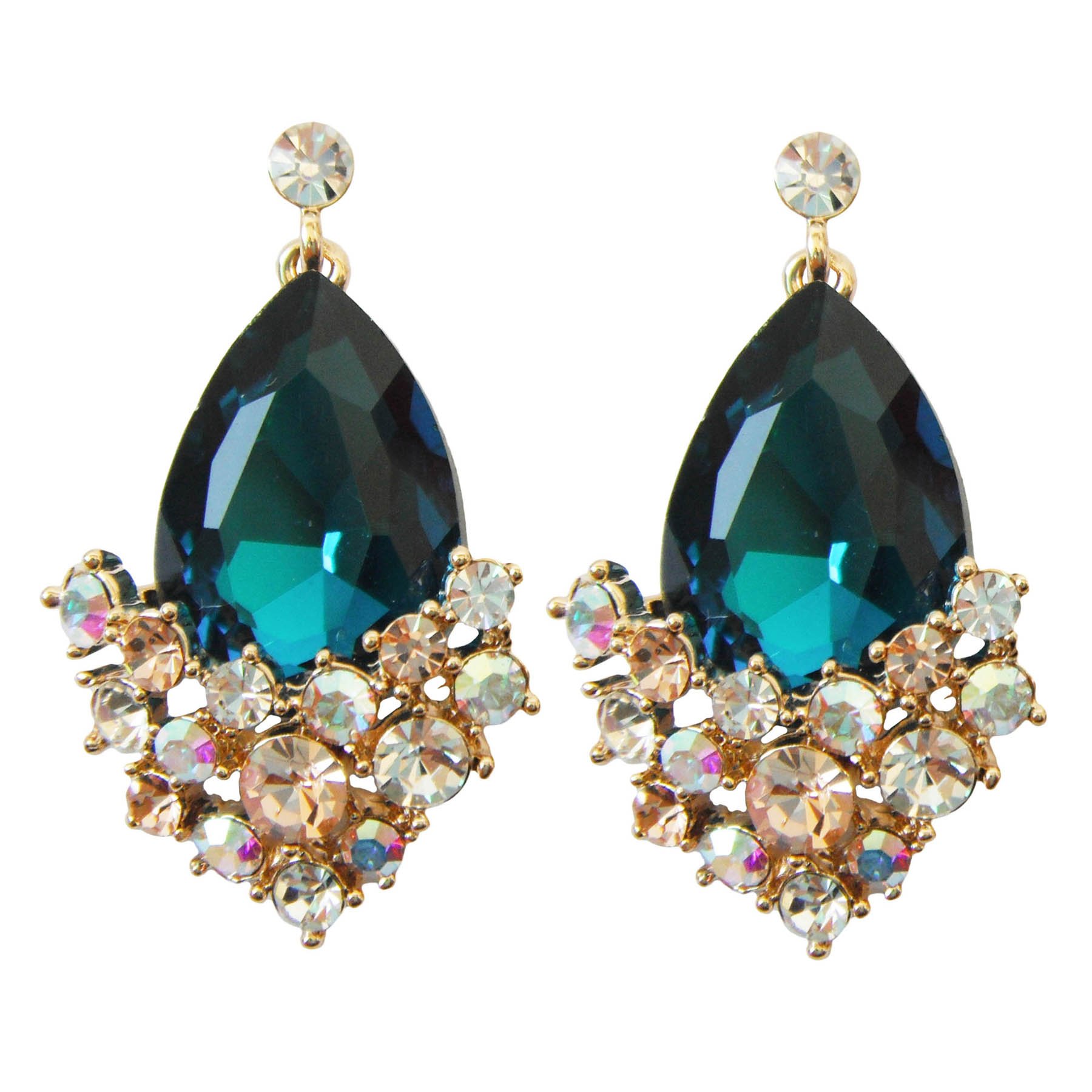 Navachi 18k Gold Plated Crystal Blue Pear-shaped Zirconia Az2561e Drop Dangle Ear Stud Earrings