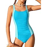 TyeSmo Girl Swimsuit One Piece Bathing Suit for Girls Solid Color Ruched Adjustable Straps Padded Swimwear 9-16y