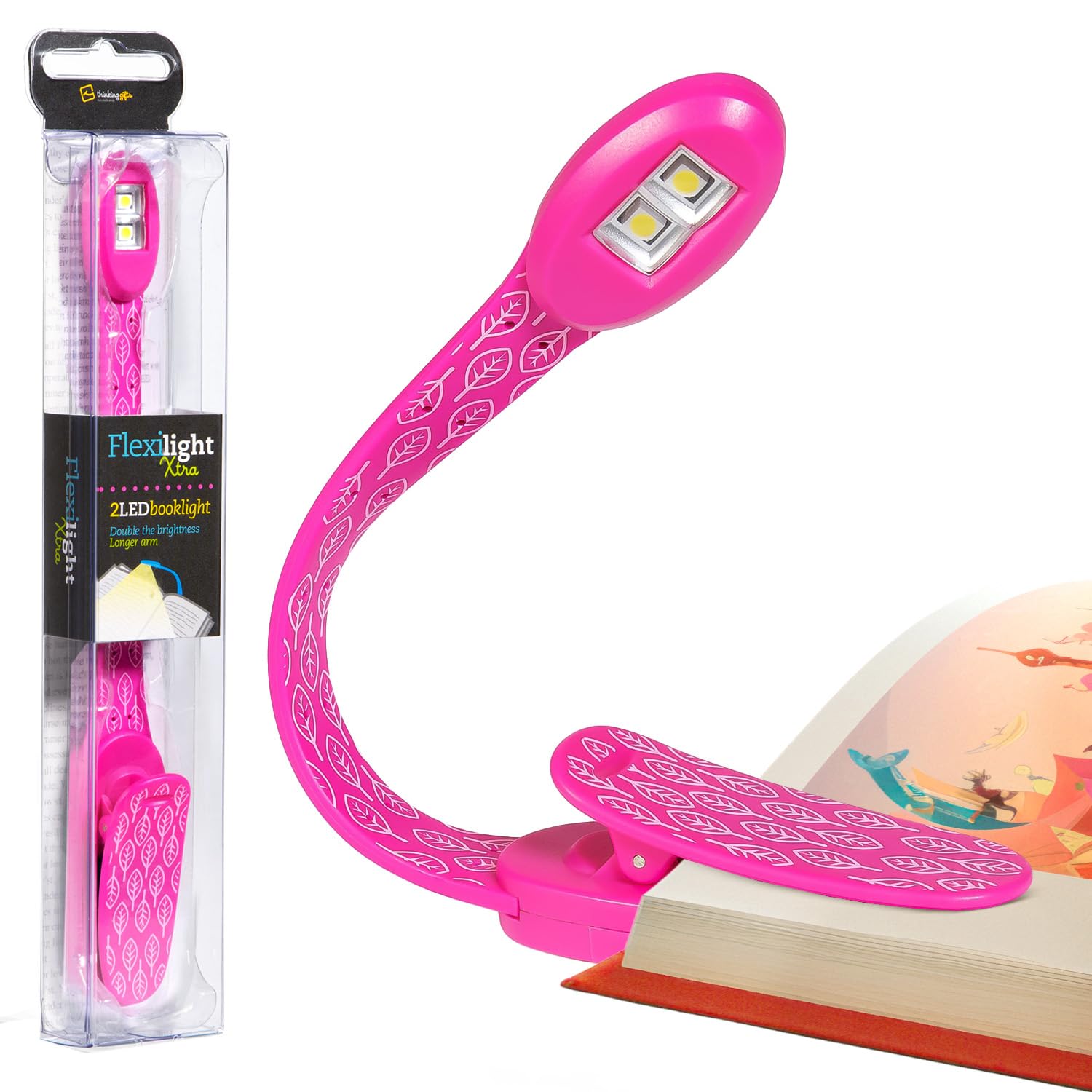 Gifts for Readers & Writers Children and Adult Flexilight Xtra LED Book Light, Pink Leaf