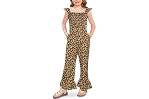 BesserBay Girls Square Neck Sleeveless Romper Smocked Long Pant Jumpsuit with Pockets 6-14 Years