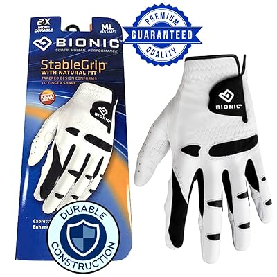 New &amp; Improved 2X Long Lasting Bionic StableGrip Golf Glove - Patented Stable Grip Genuine Cabretta Leather, Designed by Orthopedic Surgeon!