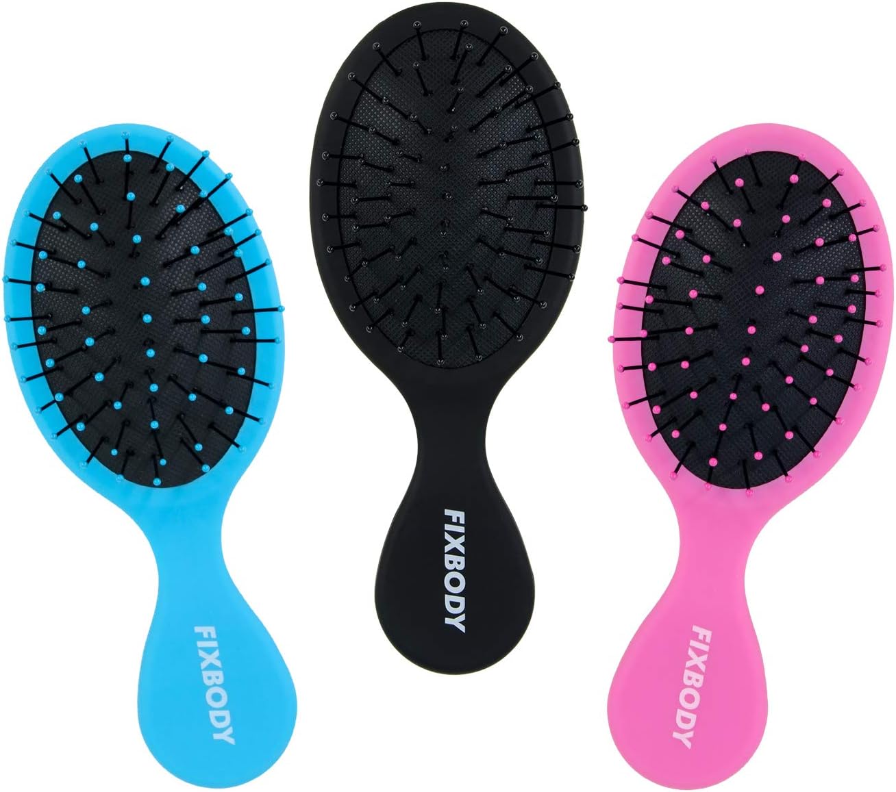 FIXBODY Mini Pocket Detangling Hair Brush, 3 Pack Soft Ball Tipped Nylon Pin Handheld Massage Paddle Hair Comb for Adults & Kids All Hair Types