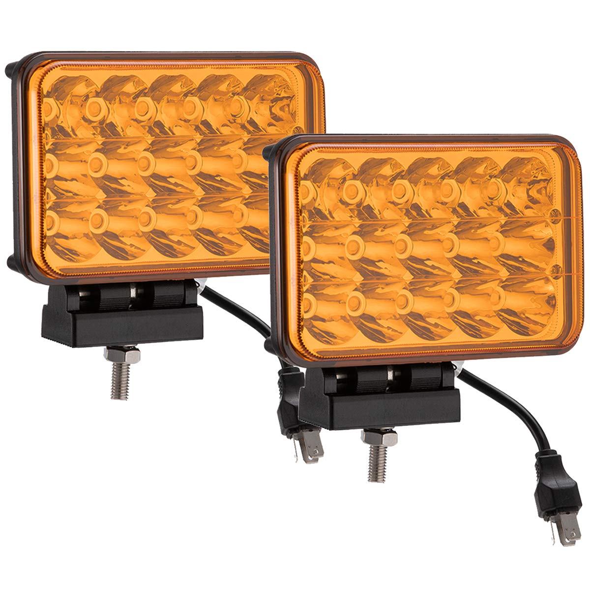 Photo 1 of Lightronic 4x6 inch Rectangular Off-Road LED Fog Light for Jeep, Truck & Tractor, Super Bright 3000K Amber, Flood & Spot Combo Beam, Plug & Use H4 Connector, IP68 Waterproof/Dustproof, 12V/24V, 2-Pack
