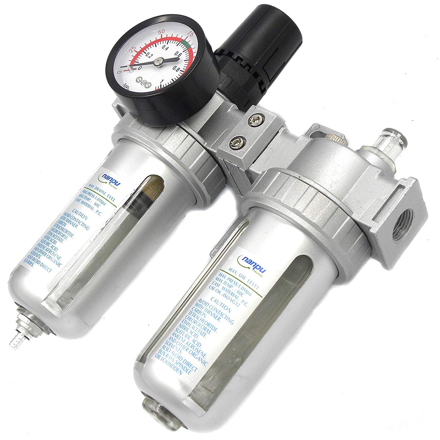 NANPU Air Filter Pressure Regulator Lubricator Dryer Gauge Kit 1/4 NPT