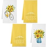 Bencailor 4 Pcs Sunflower Kitchen Towels Decorative Dish Cloth Sets | Hand Tea Towels, Yellow Absorbent Kitchen Cloths, Bathroom Decor, Housewarming Gifts