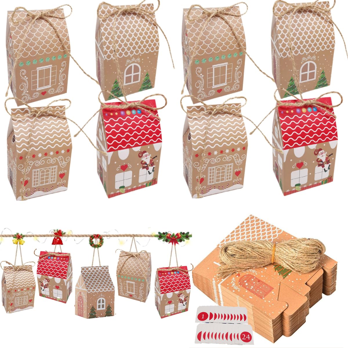 KARLOR 2024 Advent Calendar for Filling, 24 Pieces Christmas Calendar, Fill Yourself, Gift Bags with Number Stickers & Wire Christmas Paper Bags for Hanging, Gift Bags