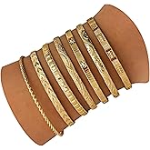 IXNEOP 14k Gold-plated multi-layer stackable cuff Bracelet Sets for Women Adjustable Bohemian Open Bangle-Bracelets