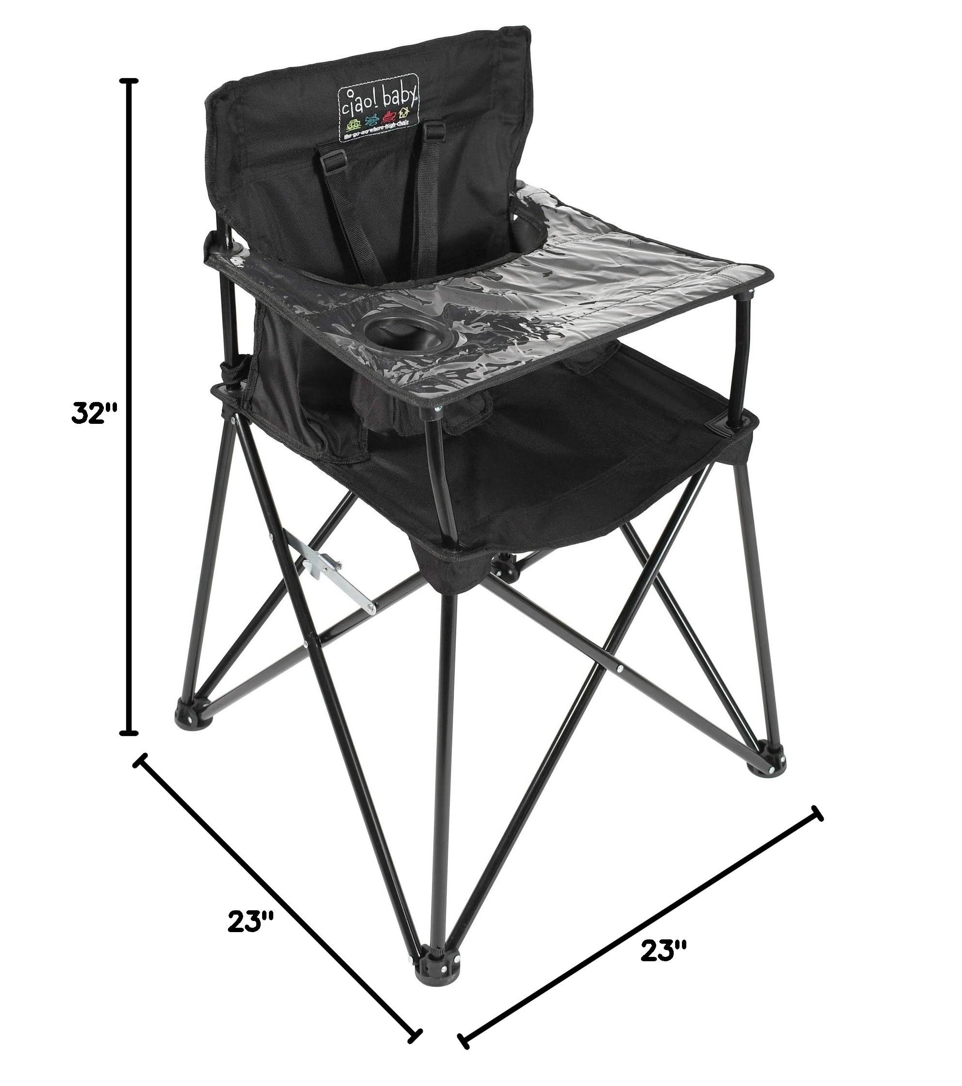 ciao! baby Portable High Chair for Travel, Fold Up High Chair with Tray, Black