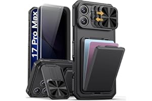 SSLOTSCASE for iPhone 17 Pro Max Case with 2X Privacy Screen Protector, Card Holder & Sliding Lens Cover & Kickstand, Military-Grade Heavy Duty Phone Case Cover for iPhone 17 Pro Max 6.9'', Black