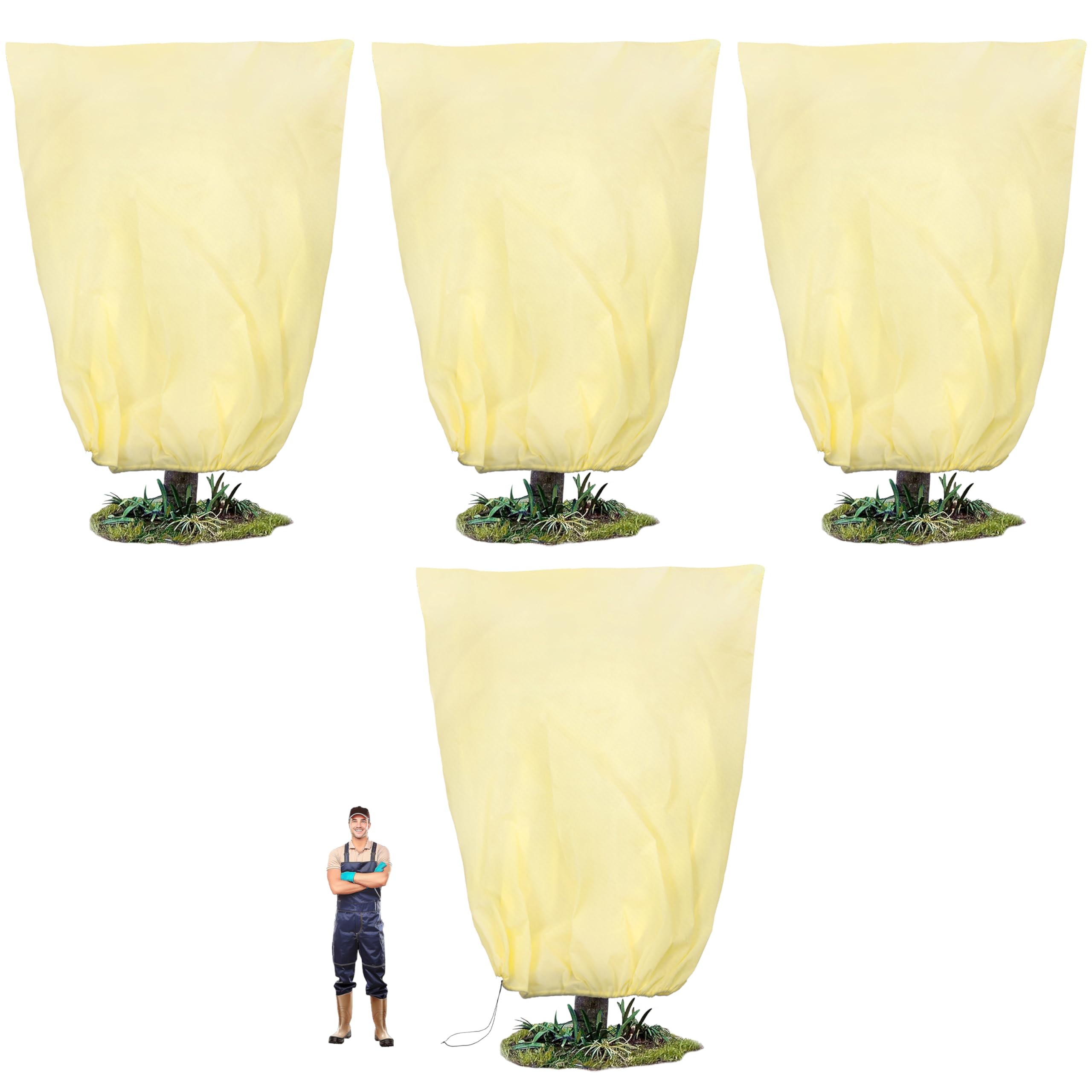 Photo 1 of 100”(W) x120”(H) Plant Covers Freeze Protection, 2.8oz/yd²Heavy-Duty Tree Covers, 4 Pack Extra Large Frost Cloths & Blankets with Zipper Drawstring for Fig Palm Citrus Lemon Trees and Shrubs