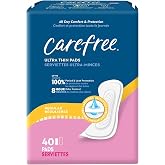 Carefree Ultra Thin Pads for Women, Regular Pads Without Wings, 40ct