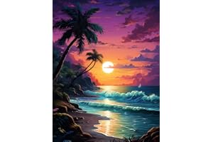 BENJENES DIY 5D Diamond Painting Beach Sunset Scene Kits for Adults,Diamond Art Kits Coconut Tree Painting Arts Craft for Gift Home Wall Art Decor (12x16inch)