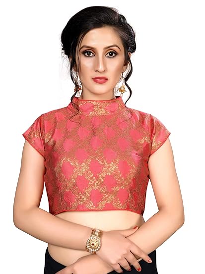 Women's Multi-color Brocade Blouse With Collar Neck (BL-20015) Free Size Blouse