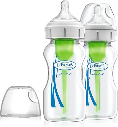 Dr Brown's Natural Flow Anti-Colic Options+ Wide-Neck Glass Bottles 9oz Pack of