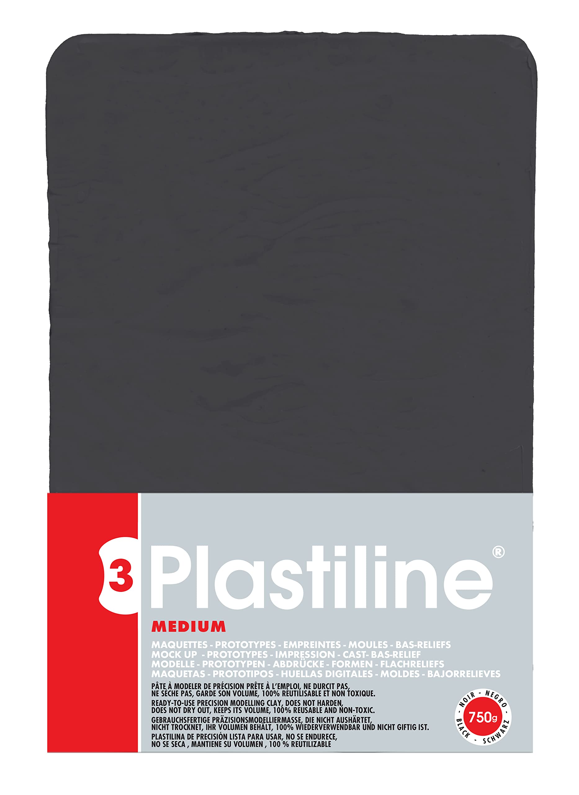 Plastiline 7955T - Plastiline sheet - Modelling Paste, High Precision - Modelling, Sculpting, Moulding - Hardness 3 (medium) 750g Black shade Made in France