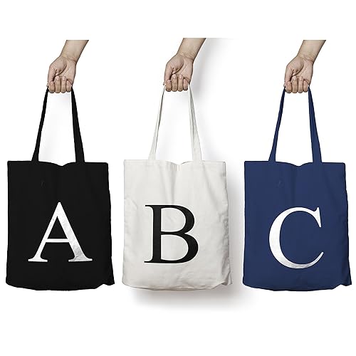 Personalised Tote Bag ANY LETTER Alphabet Printed Cotton Tote Shopper ...