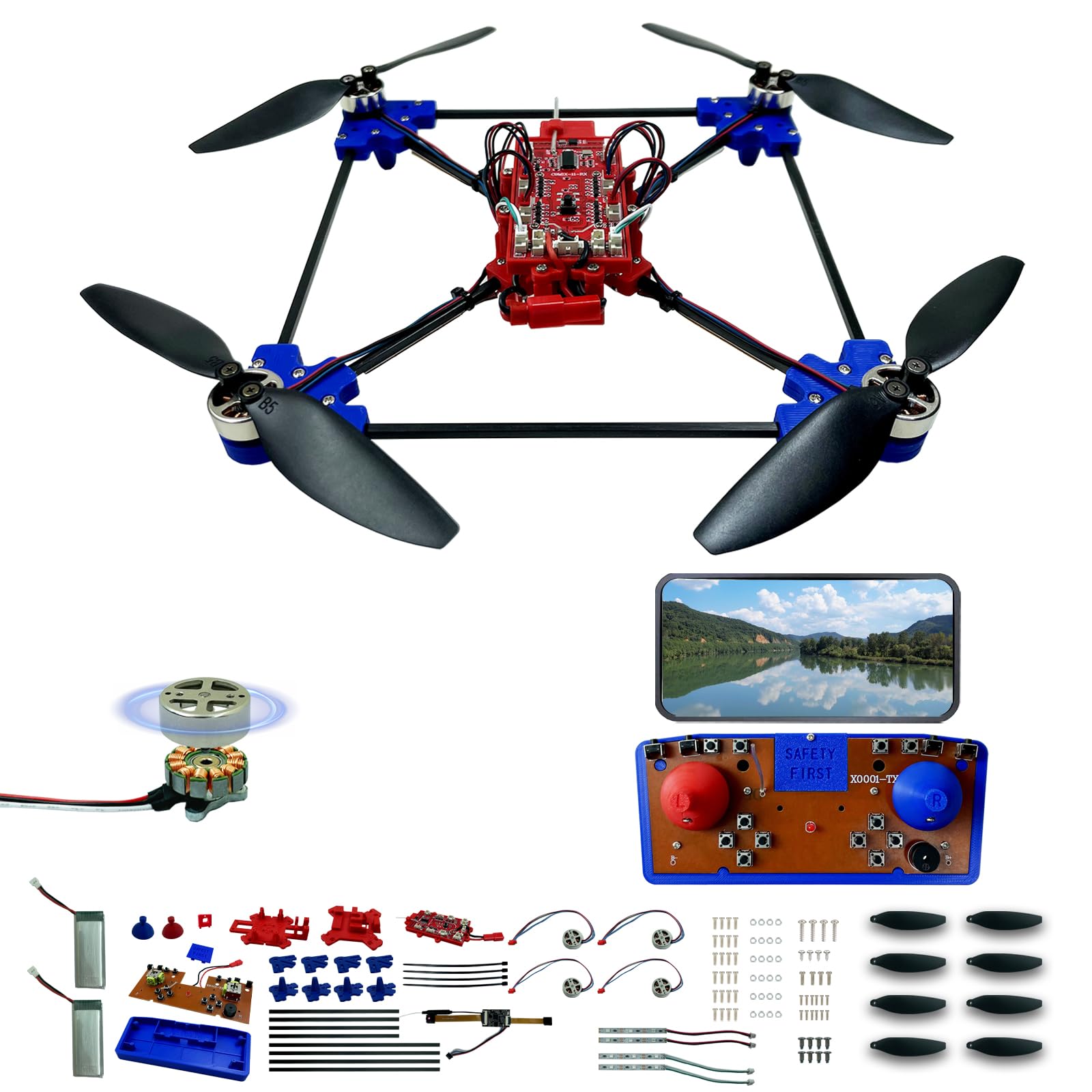 Quadrotor Drone DIY Kit: A Unique STEM Project with Brushless Motor, Optical Flow Hovering, One-Click Takeoff and Landing, and 360° Flip for DIY Enthusiasts to Learn Drone Basics For adults only.