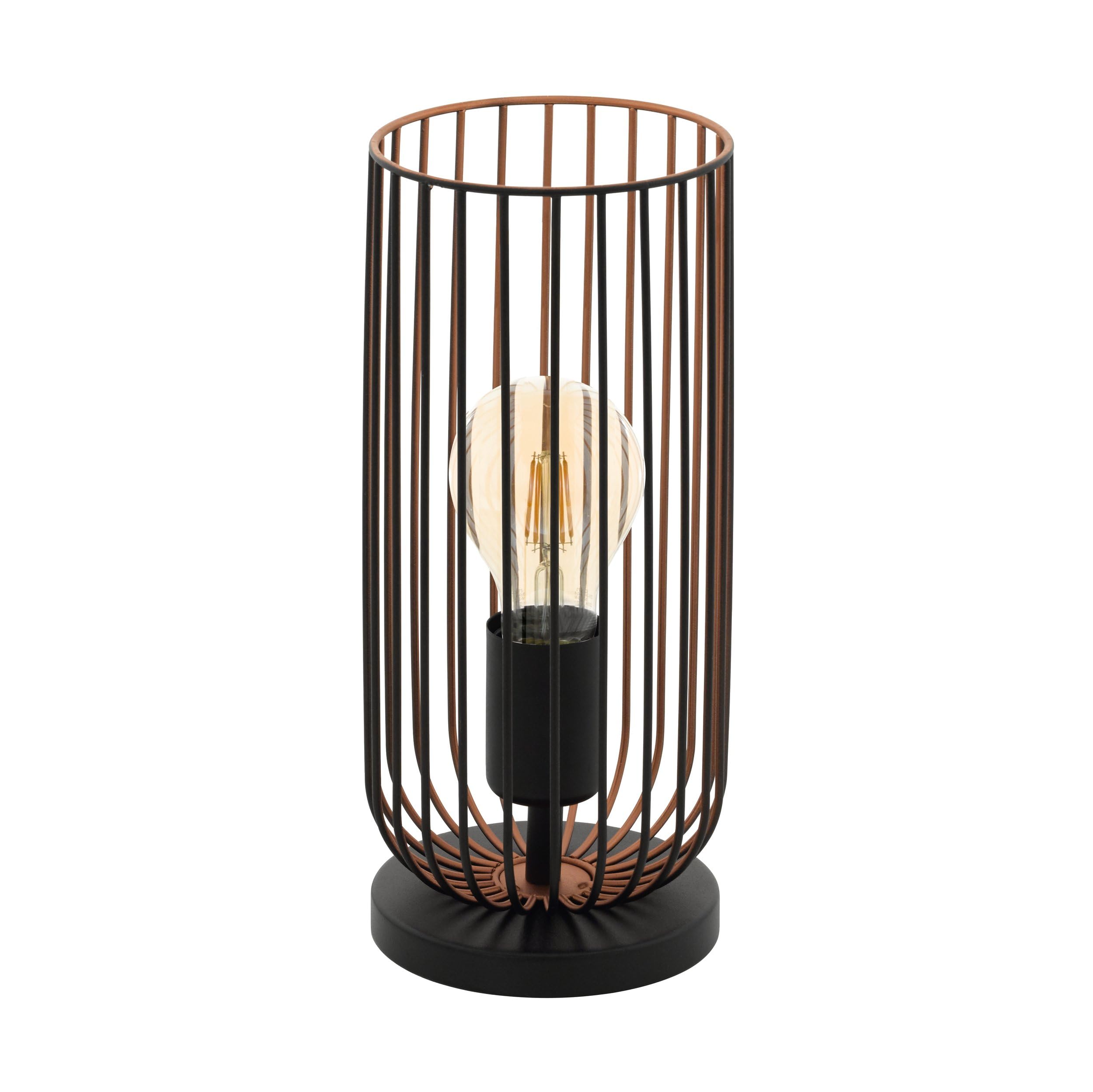 Eglo Roccamena Vintage Table Lamp, Black and Copper-Coloured Steel Bedside Light, Living Room Lighting, E27 Socket