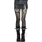 OYOANGLE Women's Gothic Striped Graphic Pattern Fishnet Tights Pantyhose Mesh Sheer Stockings