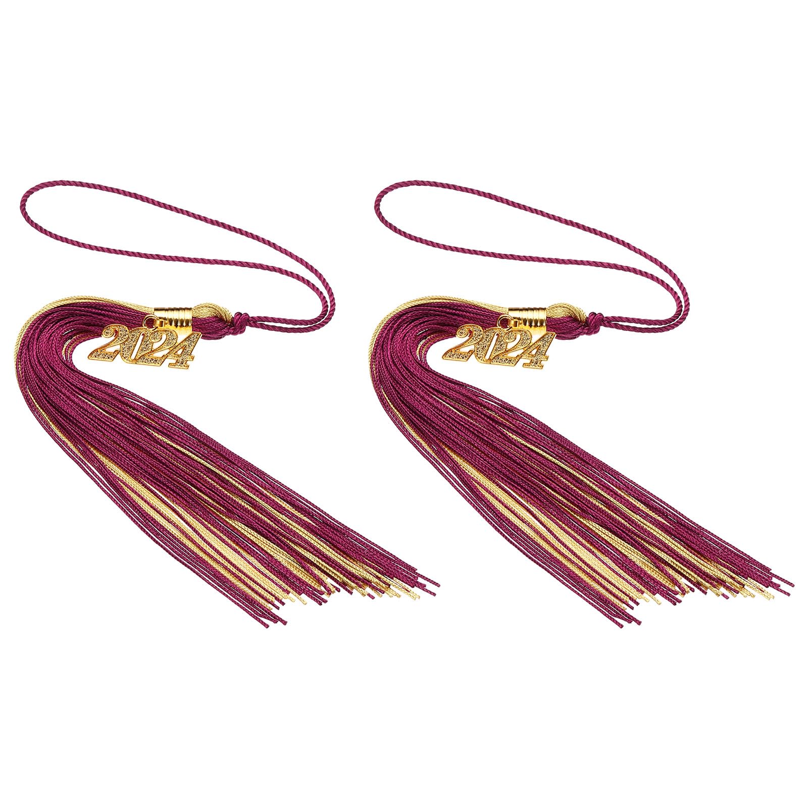PATIKIL 2 Pcs Graduation Tassel with 2024 Gold Charm, Graduation Cap Tassel 2024 Year Graduation Tassels for Graduation Party Ceremonies Souvenir, Date Red and Dark Golden